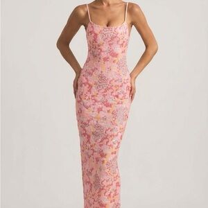 Oh Polly Pink Floral Sequin Maxi Dress